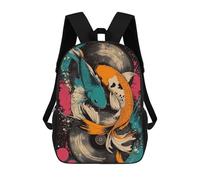 sinyumoney Koi Fish Vinyl Art Yin Yang Koi Fish Vibrant Abstract Design Backpack School Travel College Rucksack Backpacks for Men, Women & Teenage Boys 17inch