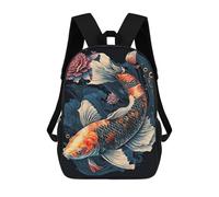 sinyumoney Koi Fish with Flowers Artwork Backpack Schoolbags for Boys Girls Casual Sport Daypack Elementary Primary Large Capacity Bookbags 17inch