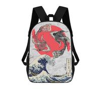 sinyumoney Koi Fish Yin And Yang Wave Backpack with Pocket 3D Printed Backpacks, Travel Rucksacks Book Bags Kids School Bag 17inch