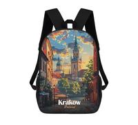 sinyumoney Krakow, Poland Cityscape Illustration School Bag Bookbag 3D Printed Children's Backpacks for Kids Boy Girl Book Bags Kids School Bag Travel Rucksacks 17inch