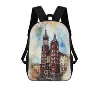 sinyumoney Krakow Poland Watercolor School Backpack Water Resistant Travel Backpack Computer Bag for School/Work/Travel 17inch
