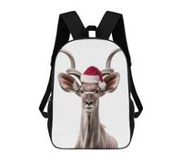 sinyumoney Kudu with Santa Hat Rucksacks 3D Printed Children Backpacks Fashion Casual Daypack Cute Travel Bags Outdoor Casual Daypack for Boy And Girl 17inch