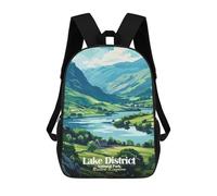 sinyumoney Lake District National Park Illustration 3D Printed Kids School Bag Rucksacks Children's School Fashion Casual Back Pack High Capacity Travel Book Bags Backpack for Kids 17inch