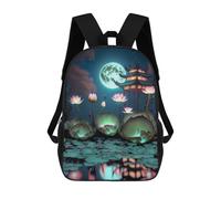 sinyumoney Lantern Festival Night Lotus Pond Backpack School Backpack Kids School Bag Large Capacity Kids Backpack for School Rucksack 3D Book Bag Gifts for Kids 17inch