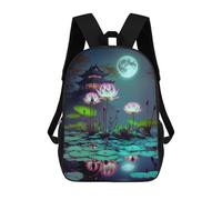 sinyumoney Lanterns, Lotus Flowers, And Moonlit Night Kids School Backpack 3D Printed Backpacks Fashion School Bag Rucksacks for Boys Elementary And Middle School Students 17inch