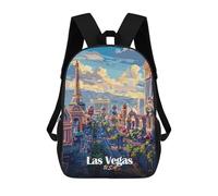 sinyumoney Las Vegas Cityscape Illustration Backpacks Kids School Backpack School Bag 3D Printed School Bag for Boys Elementary And Middle School Students 17inch