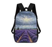 sinyumoney Lavender Field Under Dramatic Sky Painting 3D Printed Children's School Backpack for Kids High Capacity Travel Rucksacks Book Bags Kids School Bag Back Pack 17inch