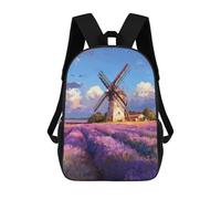 sinyumoney Lavender Field with Windmill 3D Printed 17inch Kids School Backpack School Bag Fashion Rucksacks for Boys Elementary And Middle School Students