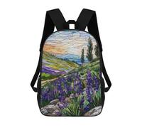 sinyumoney Lavender Fields at Dawn Children's Backpack, 3D Printed School Backpack, Backpack for Boys Girls, Adjustable School Bag for Primary School 17inch