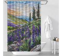 sinyumoney Lavender Fields at Dawn Waterproof Polyester Fabric Modern Fabric Bathroom Decor Set for Bathroom Wet Room 46.85x70.87Inch（119x180cm）