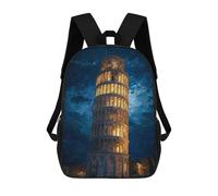 sinyumoney Leaning Tower of Pisa Night Lights Backpacks 3D Printed 17inch Kids School Backpack Outdoor Casual Daypack Casual Travel Bags for Middle School Students