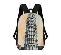 sinyumoney Leaning Tower of Pisa Watercolor 3D Printed Children's School Backpack for Kids High Capacity Travel Rucksacks Book Bags Kids School Bag Back Pack 17inch
