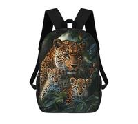 sinyumoney Leopard Family in Amazon Rainforest-1 Kids Backpacks,3D Personalized School Bookbags for Boys Girls Large Schoolbags Casual Daypack 17inch