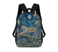 sinyumoney Leopard in Jungle Night Kids School Backpack School Bag 3D Printed School Bag for Boys Elementary And Middle School Students 17inch