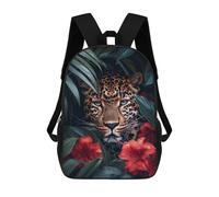 sinyumoney Leopard in Jungle Red Flowers School Backpack Daypacks Business Backpack Water Resistant Bookbag for Campus Outdoor Travel Sports 17inch