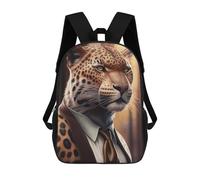 sinyumoney Leopard in Suit Fashionable Wildlife Art Children's School Backpack 3D Printed for Kids Travel Rucksacks Book Bags for Boys Elementary School Students 17inch