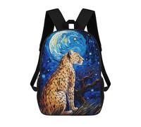 sinyumoney Leopard Moonlit Night Art 3D Printed 17inch School Bag Children's School Backpack Travel Backpacks Casual Fashion Bag for Kids School Students
