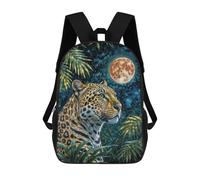 sinyumoney Leopard Under The Moon Children's Backpack, 3D Printed School Backpack, Backpack for Boys Girls, Adjustable School Bag for Primary School 17inch