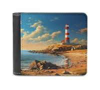 sinyumoney Lighthouse by The Sea-1 3D Print PU Leather Men's Wallet Credit Card Slots Leather Compartments Fashion Slim Leather Wallet 11.7cm*9.5cm