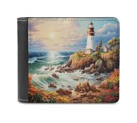 sinyumoney Lighthouse by The Sea 3D Print Men's Wallet Slots ID Window RFID Blocking Stylish Slots Note Section Leather Wallet 11.7cm*9.5cm