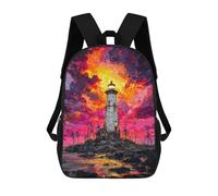 sinyumoney Lighthouse, Fiery Sunset, Sea Rucksack Water Resistant Travel Backpack Computer Bag for School/Work/Travel 17inch
