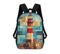 sinyumoney Lighthouse in Geometric Art Modern Coastal Art School Backpack for Girls Backpack Water Repellent Casual Daypack Lightweight Rucksack Boy Girl School Backpack 17inch