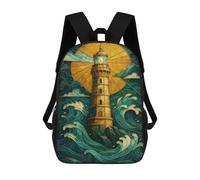 sinyumoney Lighthouse in Stained Glass Style Children's School Backpack Fashion Casual Children's Backpacks 3D Printed School Bags Boy Large Backpack 17inch