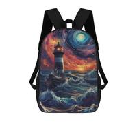 sinyumoney Lighthouse in Stormy Sea 17inch School Bag 3D Printed Children's School Backpack Casual Fashion Travel Backpacks for Kids School Students