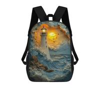 sinyumoney Lighthouse in Stormy Sea Kids School Backpack 17 Inch School Bag 3D Printed School Bag for Boys Elementary And Middle School Students