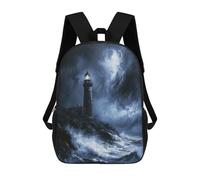 sinyumoney Lighthouse in Stormy Weather Painting Backpacks Kids School Backpack Fashion School Bag 3D Printed School Bag for Boys Elementary And Middle School Students 17inch