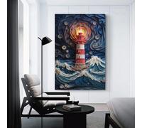 sinyumoney Lighthouse in The Storm Art Work for Home Walls Wall Decor Ready to Hang for Bathroom Toilet Decor Large Canvas Wall Art for Living Room 16x24inch(40x60cm)
