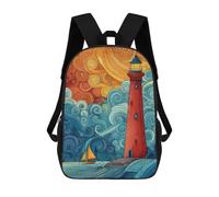 sinyumoney Lighthouse Ocean Waves Art Print-1 Backpacks 3D Printed 17inch Kids School Backpack Outdoor Casual Daypack Casual Travel Bags for Middle School Students
