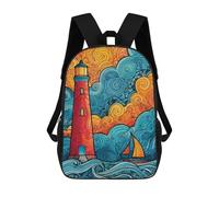 sinyumoney Lighthouse Ocean Waves Art Print Rucksack Water Resistant Computer Rucksack for Camping Outdoor Adventures And Daily Travel 17inch