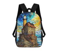 sinyumoney Lighthouse on A Cliff School Backpack 3D Printed Children's 17inch Backpacks Bag Bookbag for Kids Boy Girl Book Bags Kids School Bag Travel Rucksacks