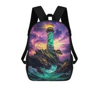 sinyumoney Lighthouse on Rocky Coast Backpacks Kids School Backpack School Bag 3D Printed Fashion School Bags for Boys Elementary And Middle School Students 17inch