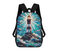 sinyumoney Lighthouse Stained Glass Children's 17 Inch School Backpack 3D Printed Casual Daypacks for Kids Travel Rucksacks Book Bags Kids School Bag