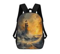 sinyumoney Lighthouse Storm Sunset 3D Printed 17inch School Bag Children's School Backpack Travel Backpacks Casual Fashion Bag for Kids School Students