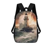 sinyumoney Lighthouse Storm Waves Backpacks Kids School Backpack School Bag 3D Printed School Bag for Boys Elementary And Middle School Students 17inch