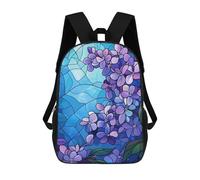 sinyumoney Lilac Stained Glass School Bag Backpack Teen Schoolbag 3D Printing Adjustable Schoolbag Fashion Pocket Bag for Kids Boys Girls Students And Teenagers Fans 17inch