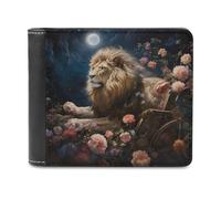 sinyumoney Lion Amidst Flowers Under Moonlight 3D Print Clutch Purse Credit Cards Coins Leather RFID Banknote Compartments Slim Elegant Wallets 11.7cm*9.5cm