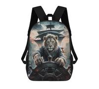 sinyumoney Lion Captain at The Helm 17inch School Bag 3D Printed Children's School Backpack Casual Fashion Travel Backpacks for Kids School Students