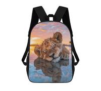 sinyumoney Lion Cub Sunset Reflection 3D Printed 17 Inch School Backpack Children's Backpacks 3D Printed Cool Knapsack for Boys Elementary And Middle