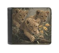 sinyumoney Lion Cubs by Water 3D Print PU Leather Men's Wallet Holds Bills Credit Slots Note Section Slim Elegant Wallets Everyday Use 11.7cm*9.5cm