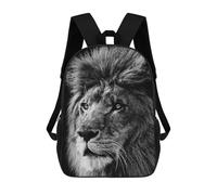 sinyumoney Lion Face Black And White 3D Printed 17 Inch School Backpack Casual Children's Backpacks 3D Printed for Boys Elementary And Middle
