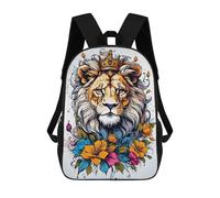 sinyumoney Lion Floral Children's Backpack, 3D Printed School Backpack, Backpack for Boys Girls, Adjustable School Bag for Primary School 17inch