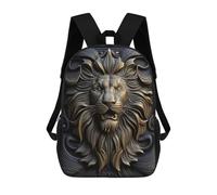 sinyumoney Lion Gold Relief Deco Children's 17 Inch School Backpack 3D Printed Anime Movies for Kids Travel Rucksacks Book Bags Kids School Bag