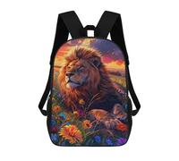 sinyumoney Lion In Field Of Flowers Backpack School Bag Rucksack for Girls Boys Backpacks Large Capacity Kids Back Pack Lightweight School Bags for Children Students 17inch