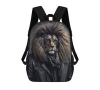 sinyumoney Lion in Leather Jacket-1 Backpack School Bag High Secondary School Bags Casual Backpack for Campus Outdoor Travel Sports 17inch
