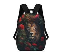sinyumoney Lion Jungle Red Flowers Backpack, Children's Backpack, Student School Bag Bookbag Rucksack, 3D Printed School Bag for Boys Girls 17inch
