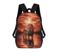 sinyumoney Lion Painting Sunrise Backpacks Kids School Backpack School Bag 3D Printed School Bag for Boys Elementary And Middle School Students 17inch